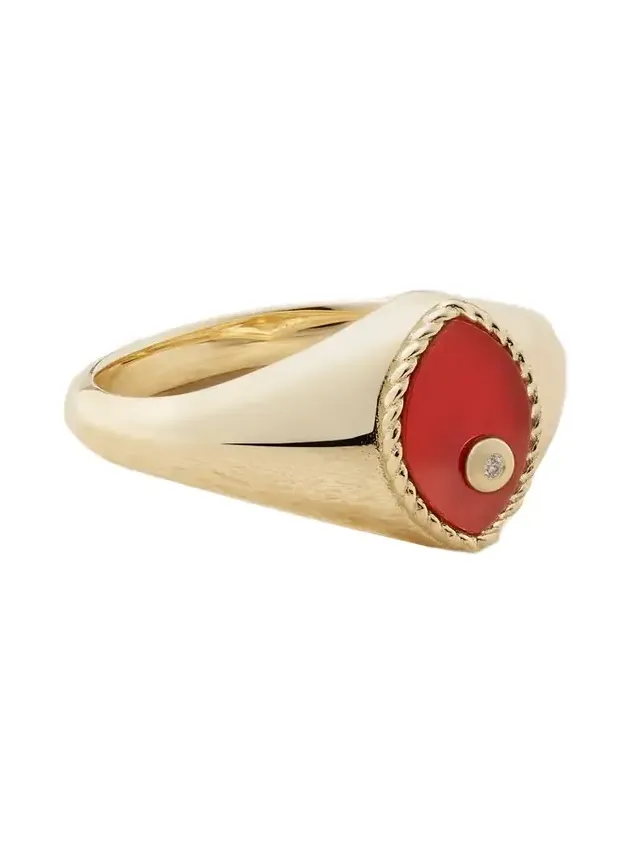 Baby Chevalière Marquise 9-karat Gold, Agate And Diamond Signet Ring Baby Chevalière Marquise 9-karat Gold, Agate And Diamond Signet Ring