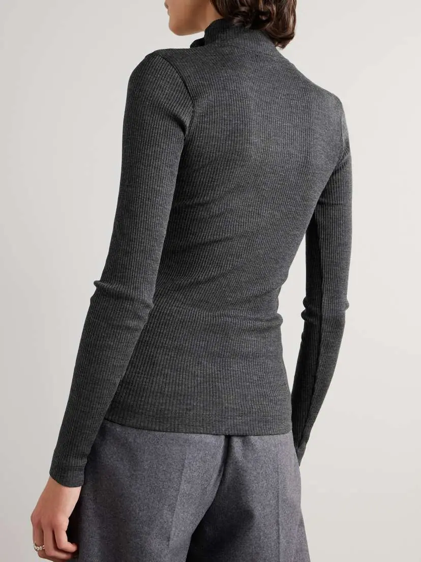 Brunello Cucinelli Bead-embellished Ribbed Wool Turtleneck Top | Thumbnail 4