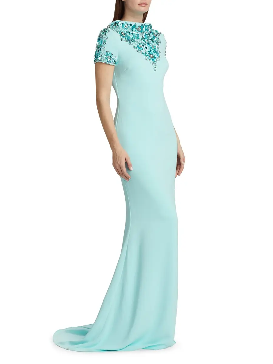 Badgley Mischka Women's Floral Sequin-Embellished Gown - Seafoam | Image 1 Badgley Mischka Women's Floral Sequin-Embellished Gown - Seafoam | Image 1