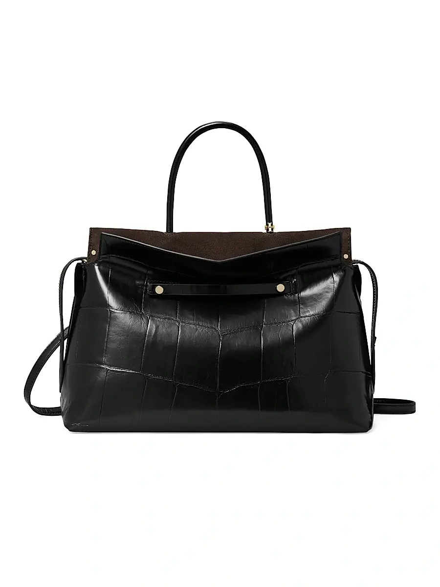 Tory Burch Women's Mercer Croc-Embossed Leather Top Handle Satchel - Black | Image 1 Tory Burch Women's Mercer Croc-Embossed Leather Top Handle Satchel - Black | Image 1
