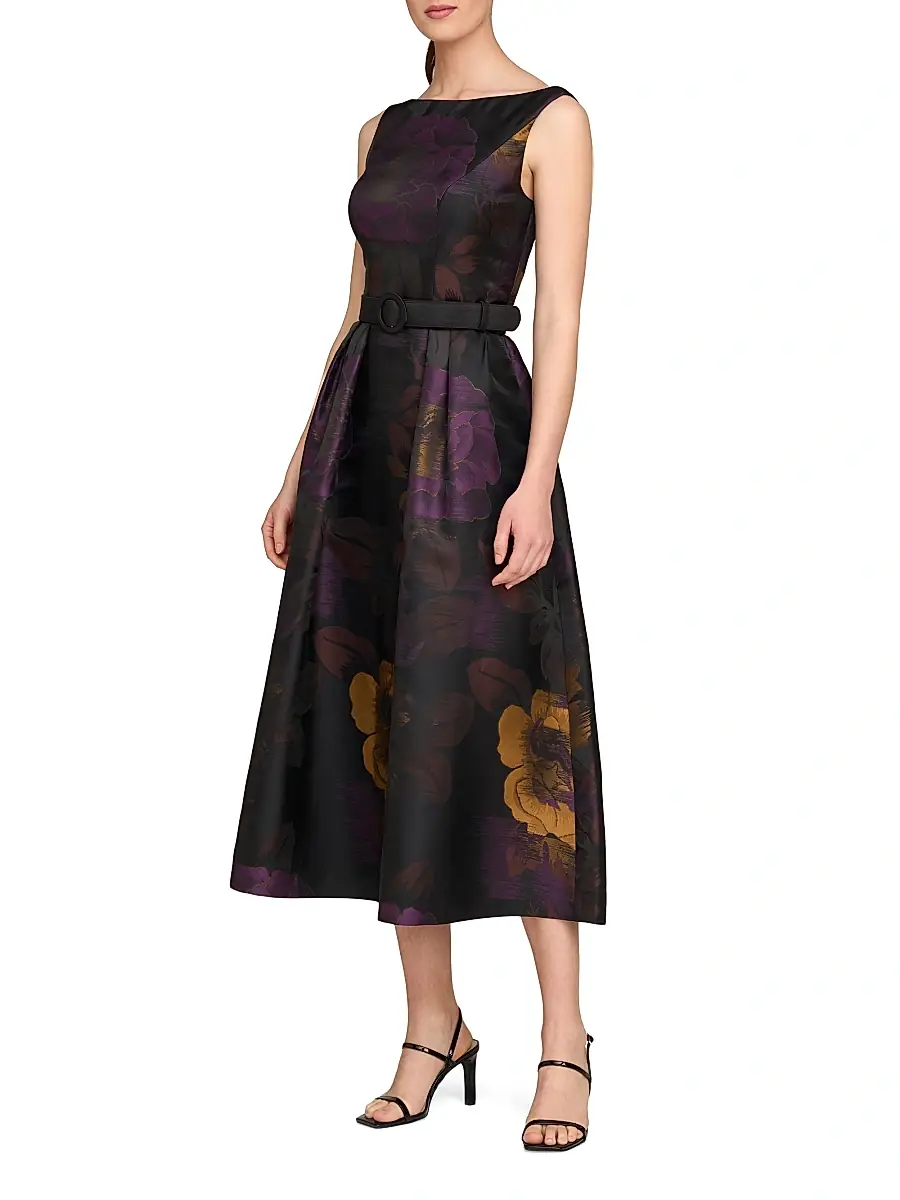 Kay Unger Women's Ilsa Floral Jacquard Belted Cocktail Dress | Thumbnail 4