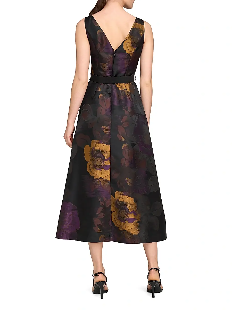 Kay Unger Women's Ilsa Floral Jacquard Belted Cocktail Dress | Thumbnail 6