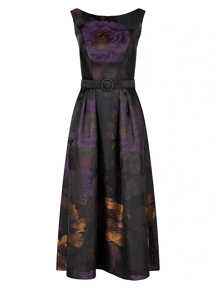 Kay Unger Women's Ilsa Floral Jacquard Belted Cocktail Dress