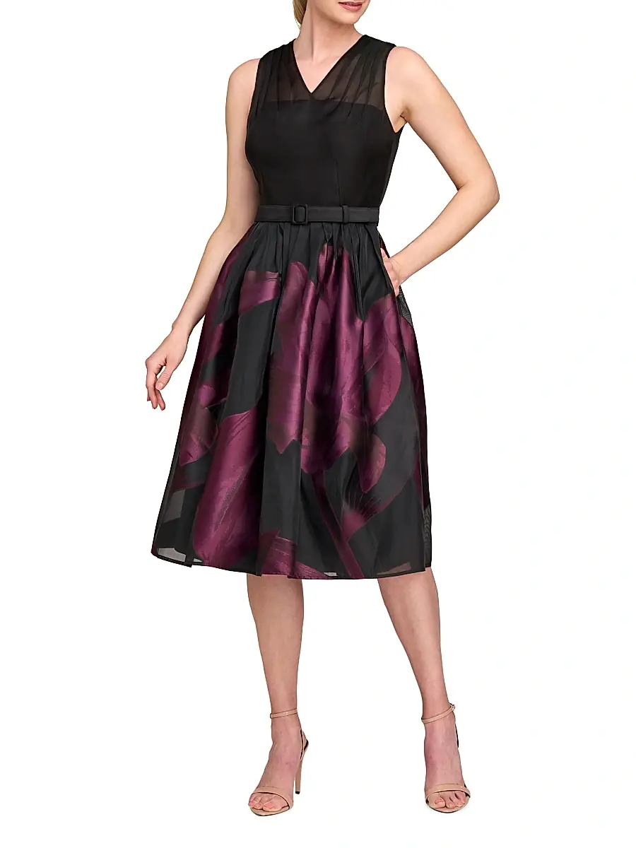 Kay Unger Women's Ellis Floral Jacquard Organza Cocktail Dress | Thumbnail 3 Kay Unger Women's Ellis Floral Jacquard Organza Cocktail Dress | Thumbnail 3