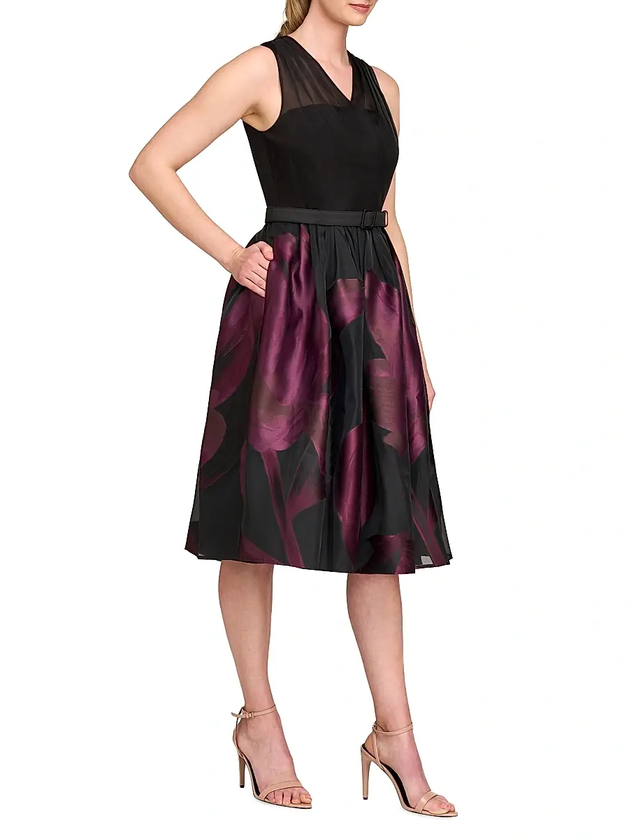 Kay Unger Women's Ellis Floral Jacquard Organza Cocktail Dress | Thumbnail 4 Kay Unger Women's Ellis Floral Jacquard Organza Cocktail Dress | Thumbnail 4