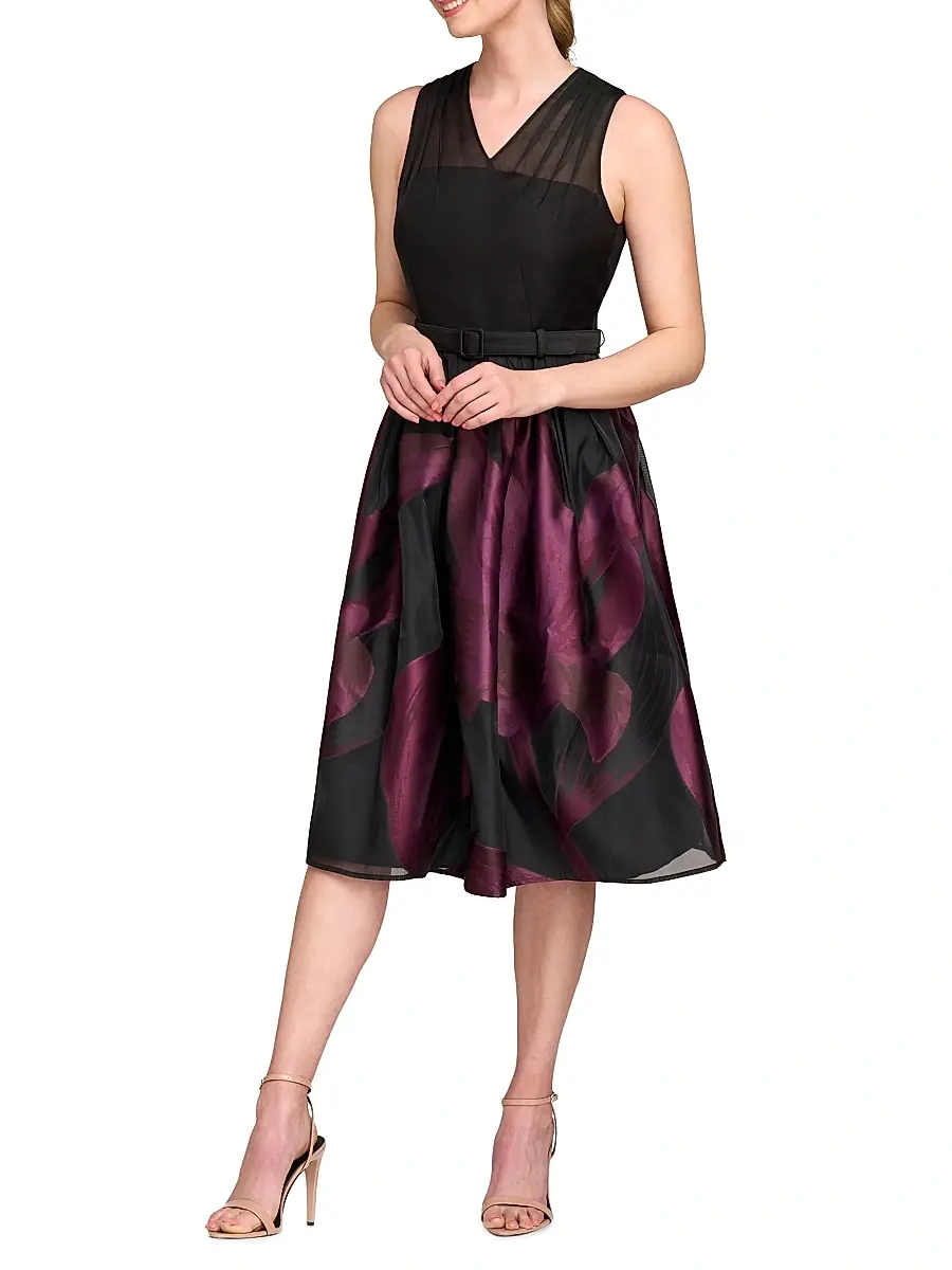 Kay Unger Women's Ellis Floral Jacquard Organza Cocktail Dress | Thumbnail 5 Kay Unger Women's Ellis Floral Jacquard Organza Cocktail Dress | Thumbnail 5