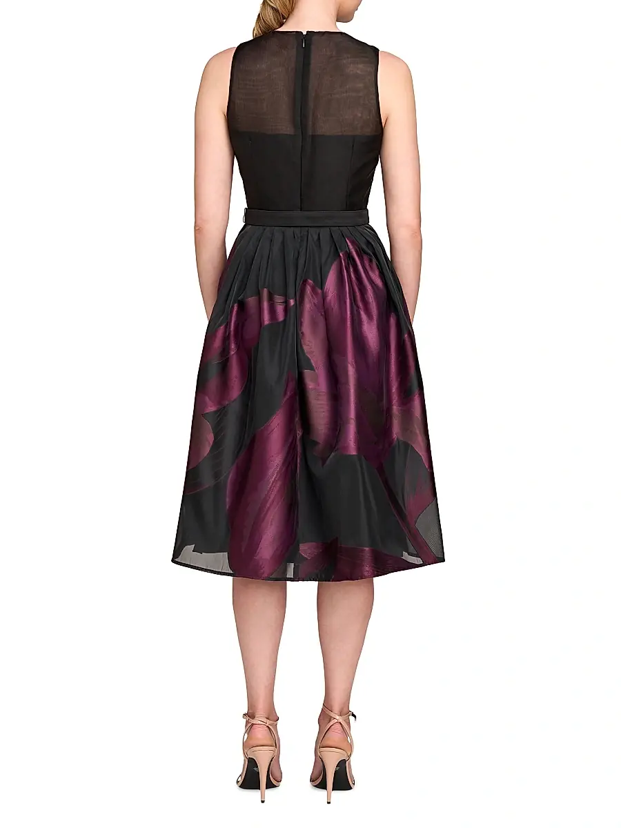 Kay Unger Women's Ellis Floral Jacquard Organza Cocktail Dress | Thumbnail 6 Kay Unger Women's Ellis Floral Jacquard Organza Cocktail Dress | Thumbnail 6