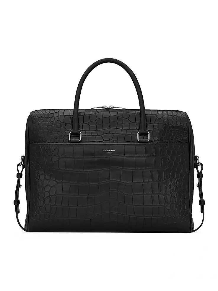 Saint Laurent Men's Duffle Briefcase Bag in Matte Leather - Black