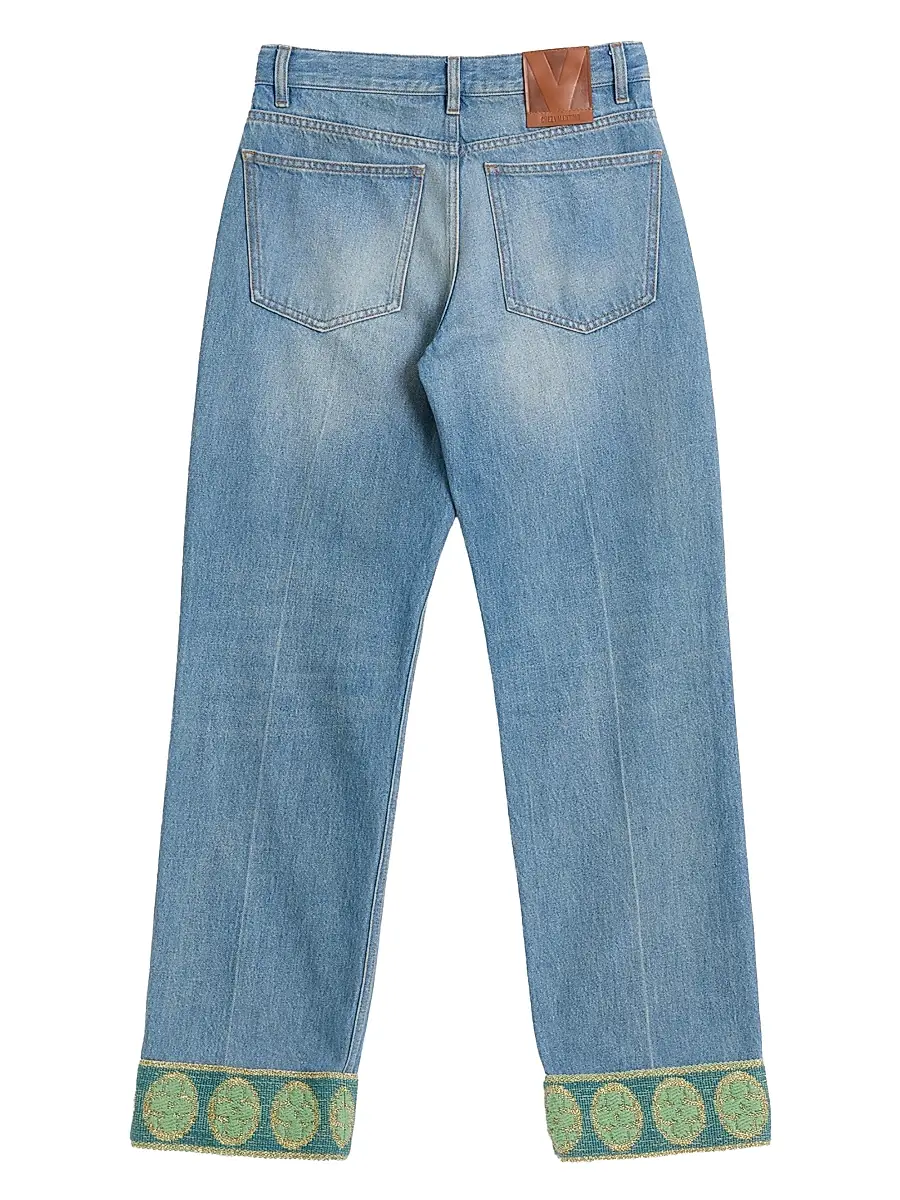 Valentino Women's Denim Trousers with Jacquard Trims | Thumbnail 2 Valentino Women's Denim Trousers with Jacquard Trims | Thumbnail 2