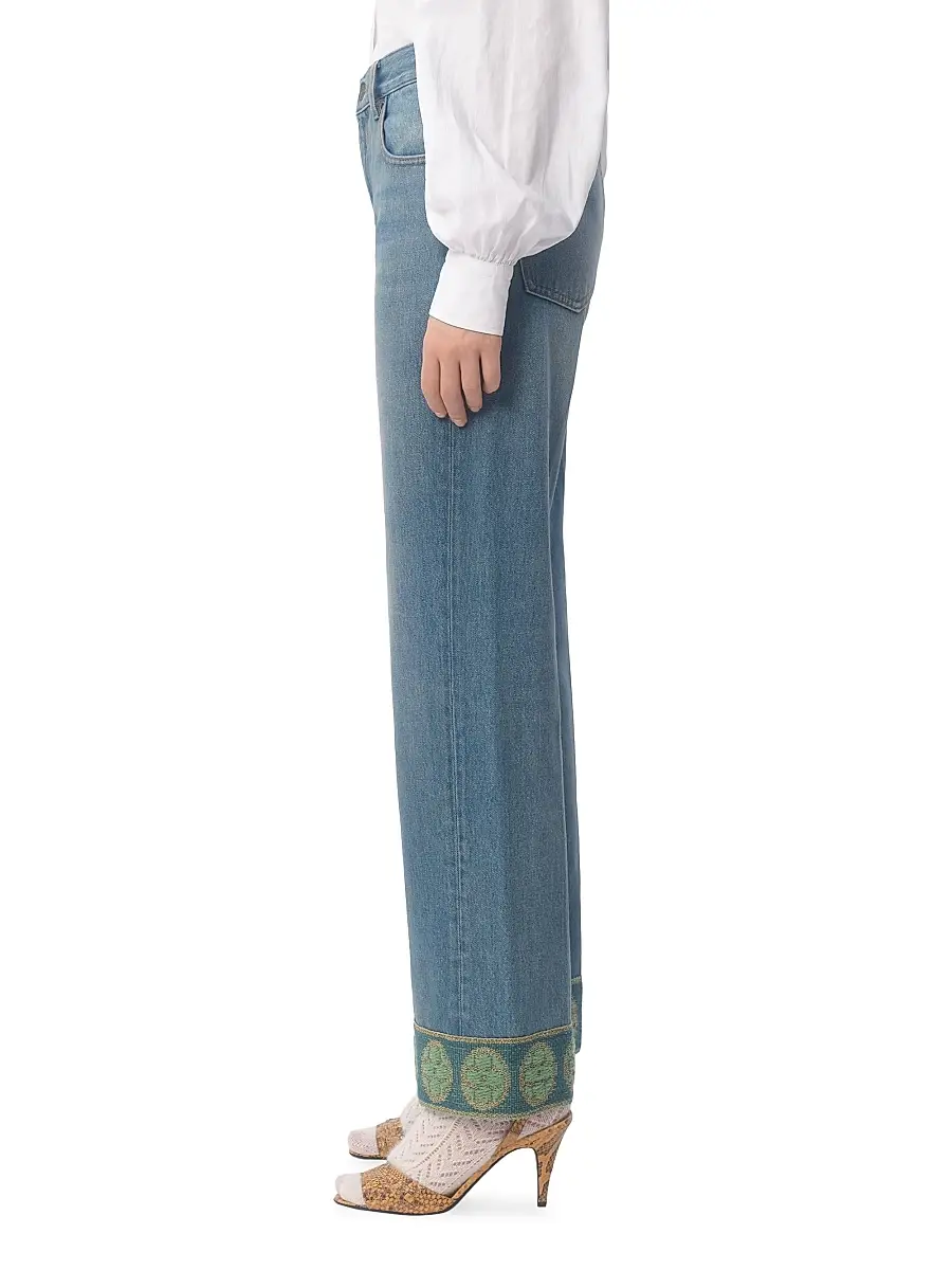 Valentino Women's Denim Trousers with Jacquard Trims | Thumbnail 4 Valentino Women's Denim Trousers with Jacquard Trims | Thumbnail 4