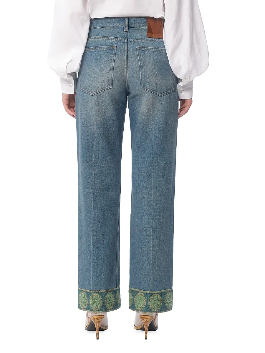 Valentino Women's Denim Trousers with Jacquard Trims | Thumbnail 5 Valentino Women's Denim Trousers with Jacquard Trims | Thumbnail 5