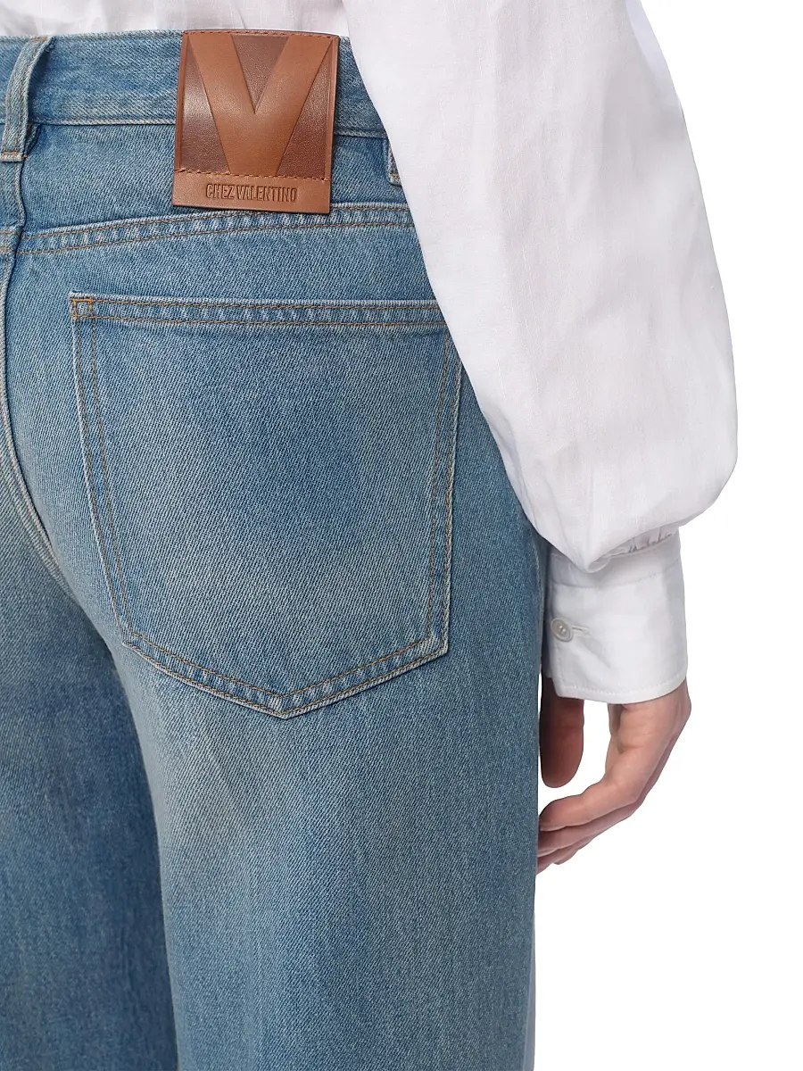Valentino Women's Denim Trousers with Jacquard Trims | Thumbnail 6 Valentino Women's Denim Trousers with Jacquard Trims | Thumbnail 6