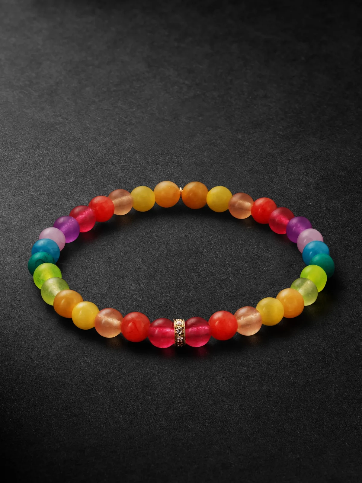 14-Karat Gold, Rainbow Jade and Diamond Beaded Bracelet - Men
