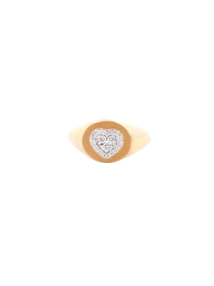 Wish Fine Jewelry 0.15ct Diamond 18K Gold Cluster Heart Signet Ring | Thumbnail 2 Wish Fine Jewelry 0.15ct Diamond 18K Gold Cluster Heart Signet Ring | Thumbnail 2