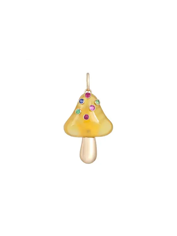 0.23ct Multi Color Sapphire 14K Gold Mushroom Pendant