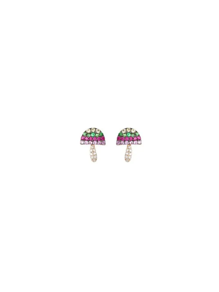 0.36ct Diamond Multi Color Sapphire 14K Gold Mushroom Stud Earrings