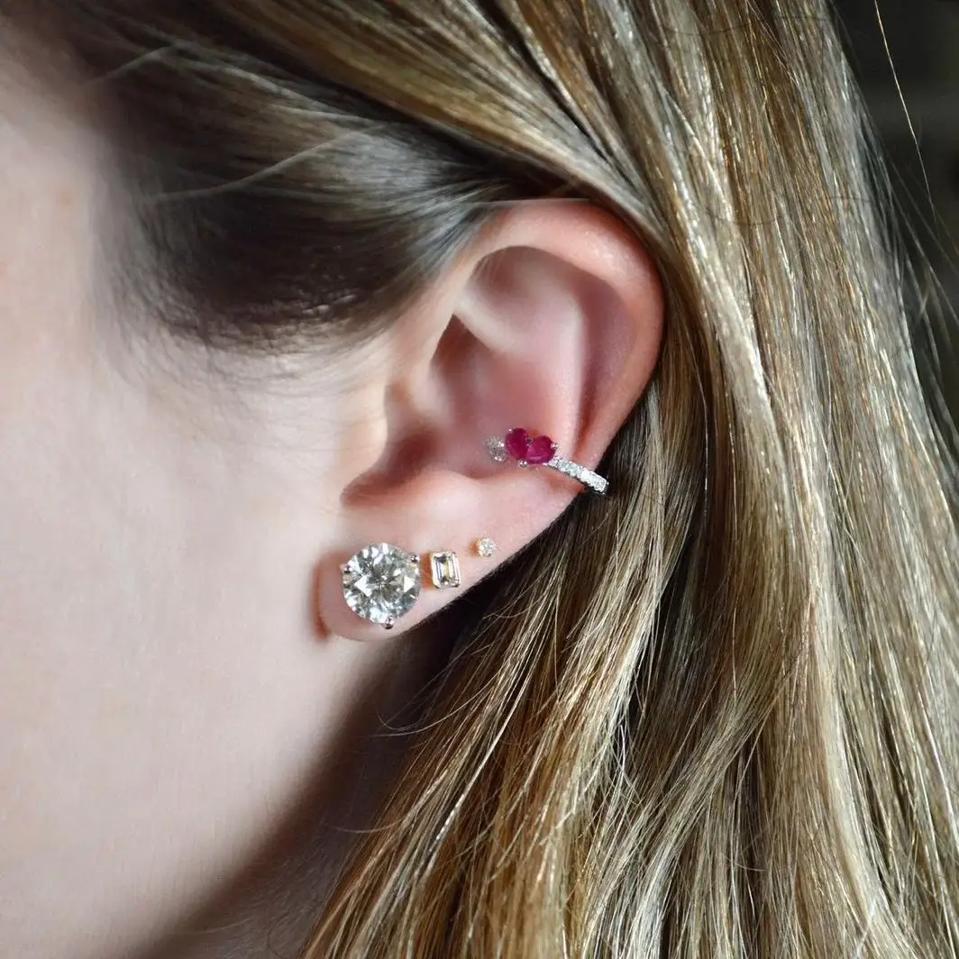 Wish Fine Jewelry 0.40ct Diamond Ruby 18K Gold Heart Ear Cuff | Thumbnail 3 Wish Fine Jewelry 0.40ct Diamond Ruby 18K Gold Heart Ear Cuff | Thumbnail 3
