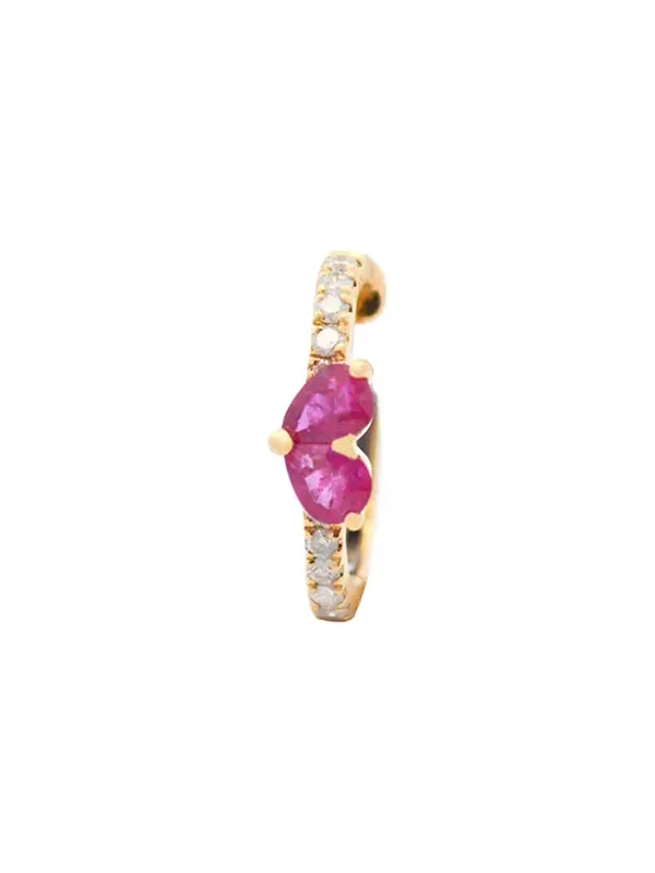 0.40ct Diamond Ruby 18K Gold Heart Ear Cuff