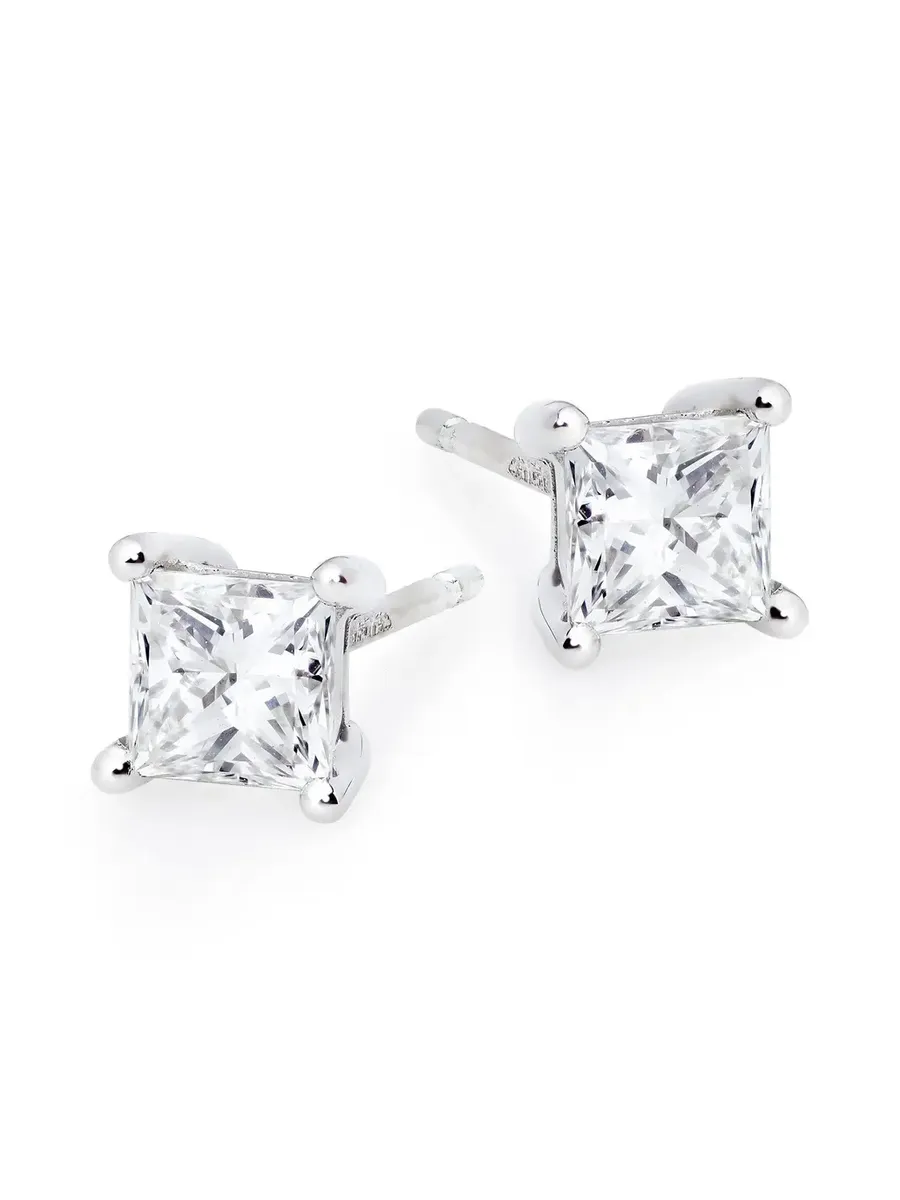 0.4ctw Diamond Princess Studs 14K Gold 01 Side Earring