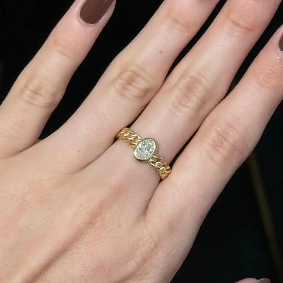 Wish Fine Jewelry 0.56ct Diamond 14K Gold Oval Cuban Chain Ring | Thumbnail 3 Wish Fine Jewelry 0.56ct Diamond 14K Gold Oval Cuban Chain Ring | Thumbnail 3