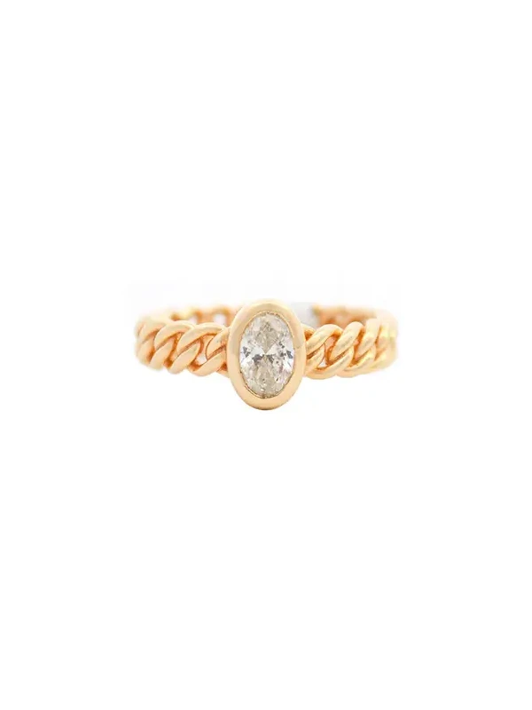 0.56ct Diamond 14K Gold Oval Cuban Chain Ring 0.56ct Diamond 14K Gold Oval Cuban Chain Ring