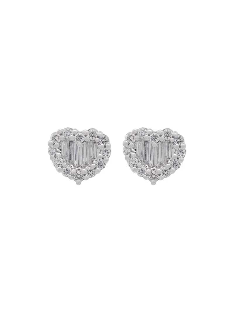 Wish Fine Jewelry 0.56cts Diamond 18K Gold Heart Baguette illusion Earrings
