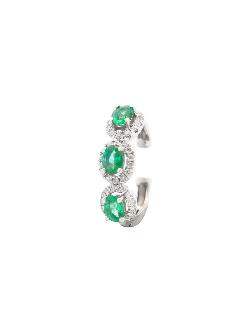 0.75ct Diamond Emerald 18K Gold Three Stone Ear Cuff