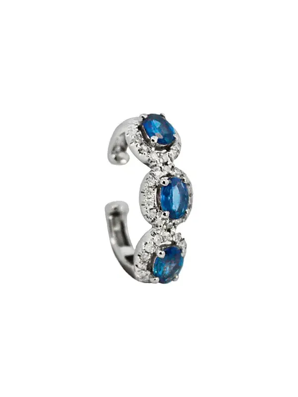 0.75ct Diamond Sapphire 18K Gold Three Stone Ear Cuff