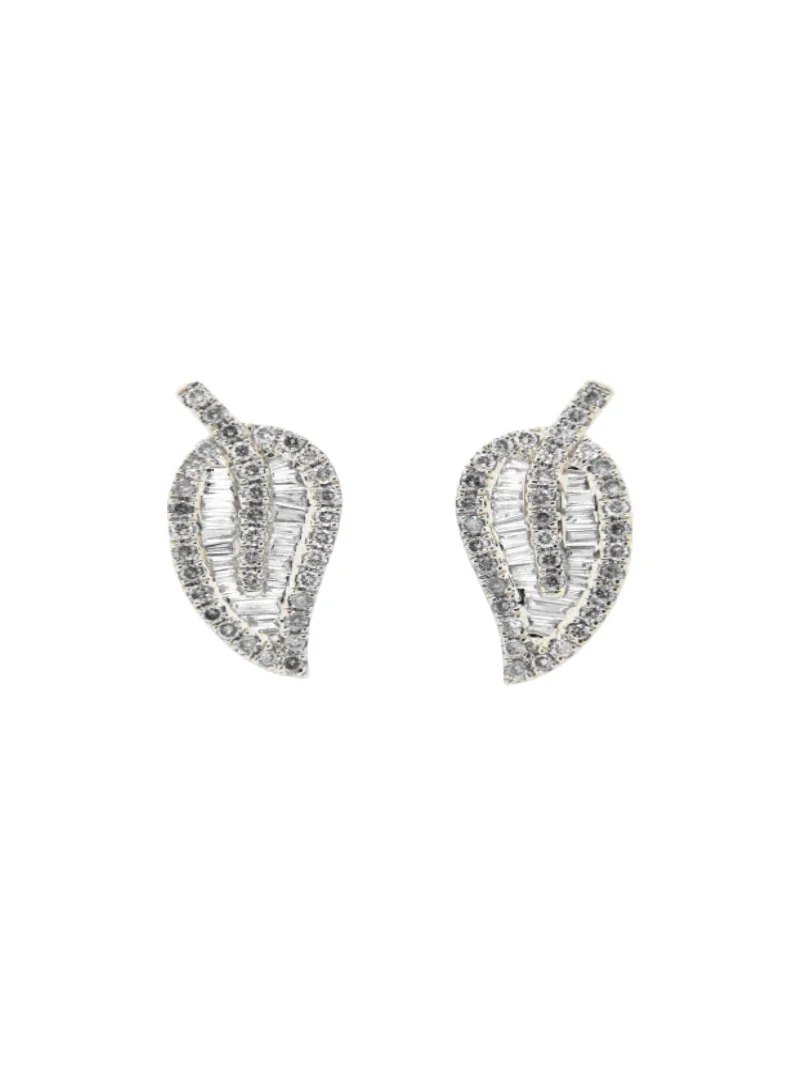0.86ct Diamond 18K Gold Leaf Stud Earrings