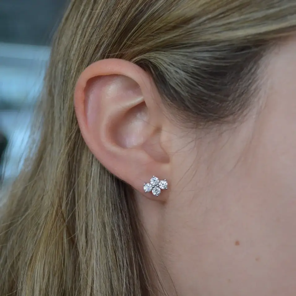 Wish Fine Jewelry 1.02ct Diamond 18K Gold Four Stone Cluster Earrings | Thumbnail 2