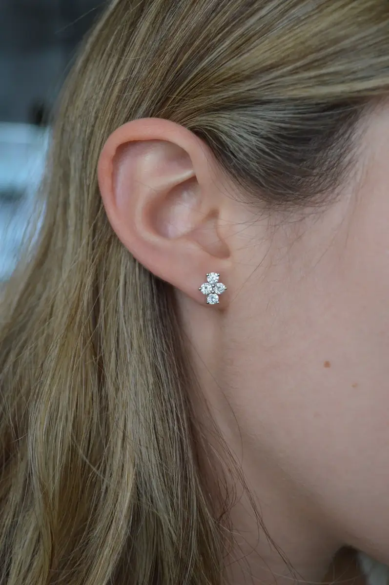 Wish Fine Jewelry 1.02ct Diamond 18K Gold Four Stone Cluster Earrings | Thumbnail 4
