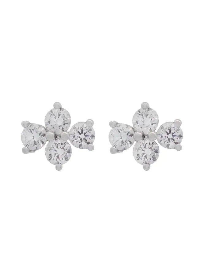 1.02ct Diamond 18K Gold Four Stone Cluster Earrings