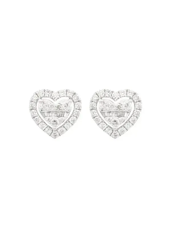 1.04ct Diamond 18K Gold Cluster Heart Stud Earrings