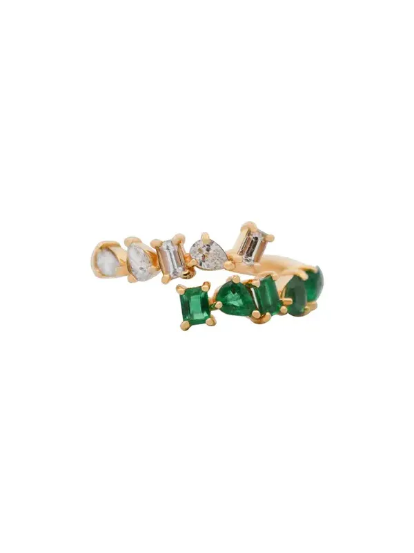 1.10ct Diamond Emerald 18K Gold Multi Shaped Bypass Ring 1.10ct Diamond Emerald 18K Gold Multi Shaped Bypass Ring