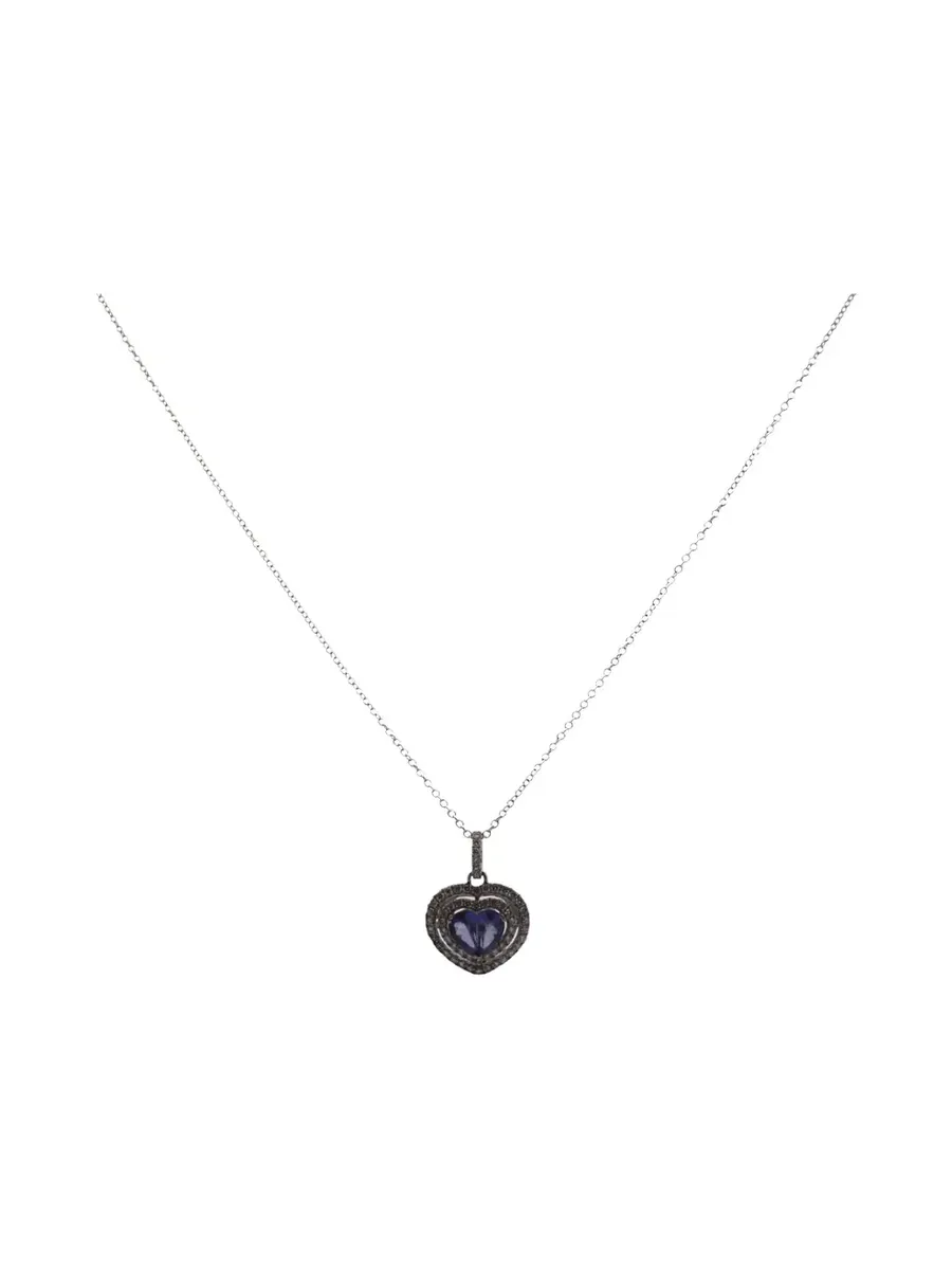 1.16ct Diamond Tanzanite 14K Gold Heart Pendant Necklace 1.16ct Diamond Tanzanite 14K Gold Heart Pendant Necklace