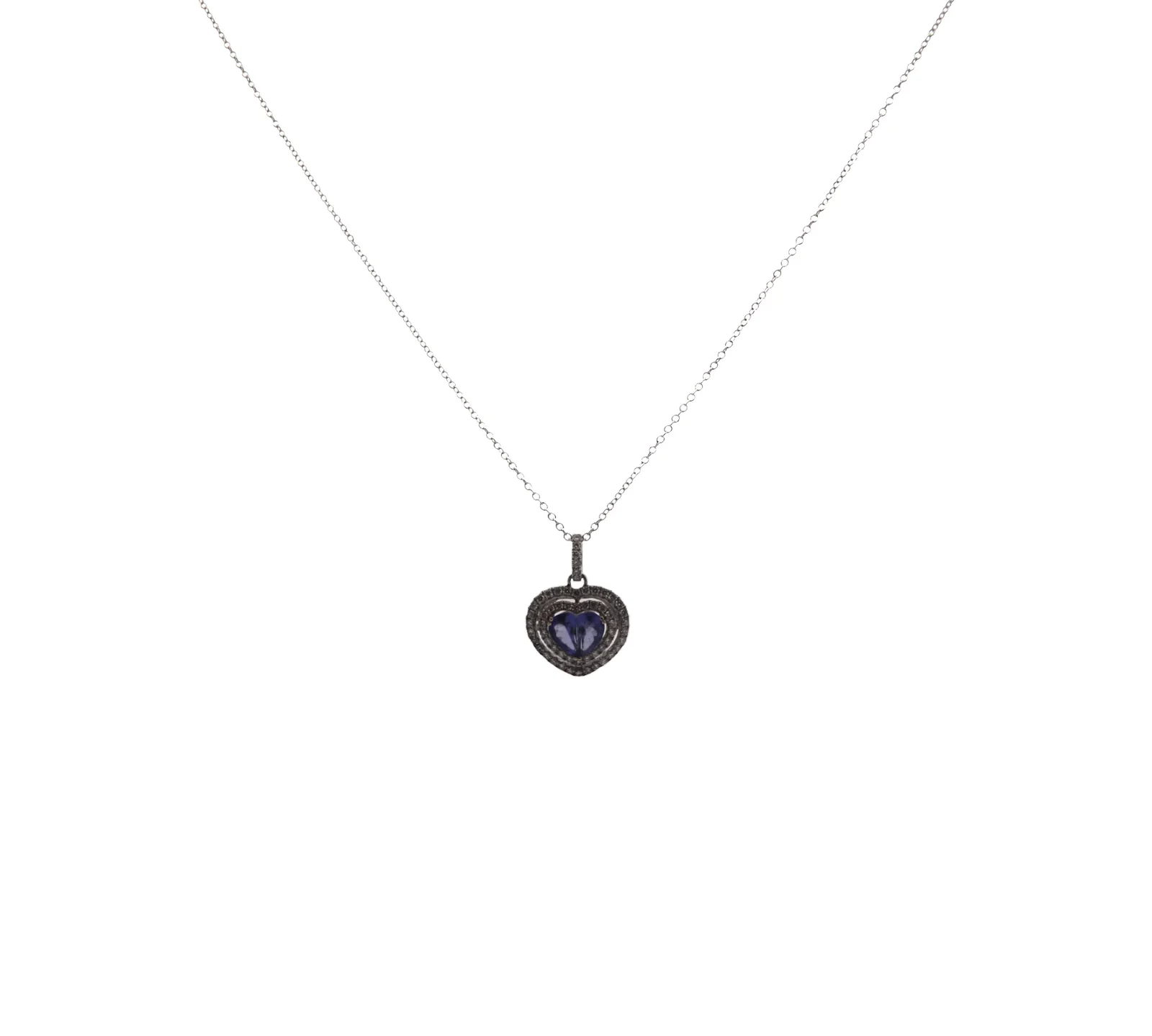 1.16ct Diamond Tanzanite 14K Gold Heart Pendant Necklace