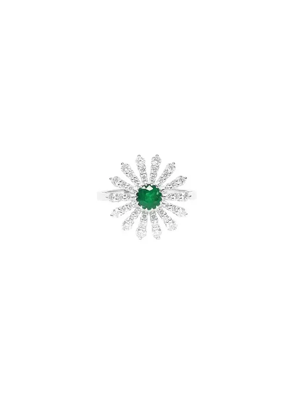 Wish Fine Jewelry 1.24ct Diamond Emerald 18K Gold Sunburst Ring