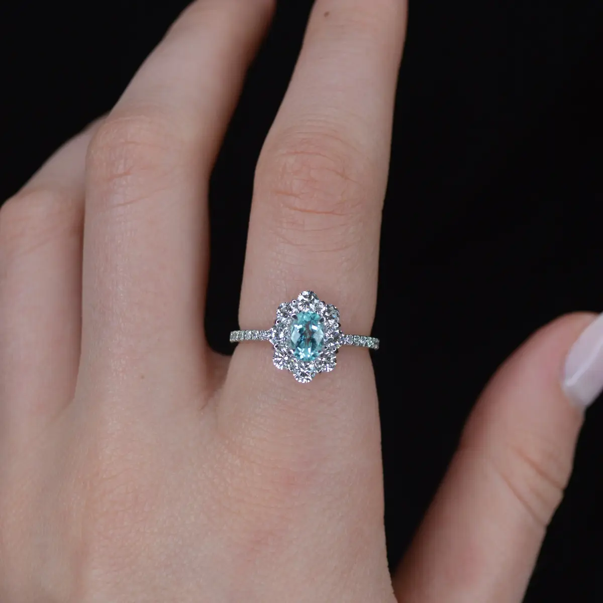 Wish Fine Jewelry 1.25ct Diamond Paraiba Tourmaline Platinum Halo Ring | Thumbnail 2
