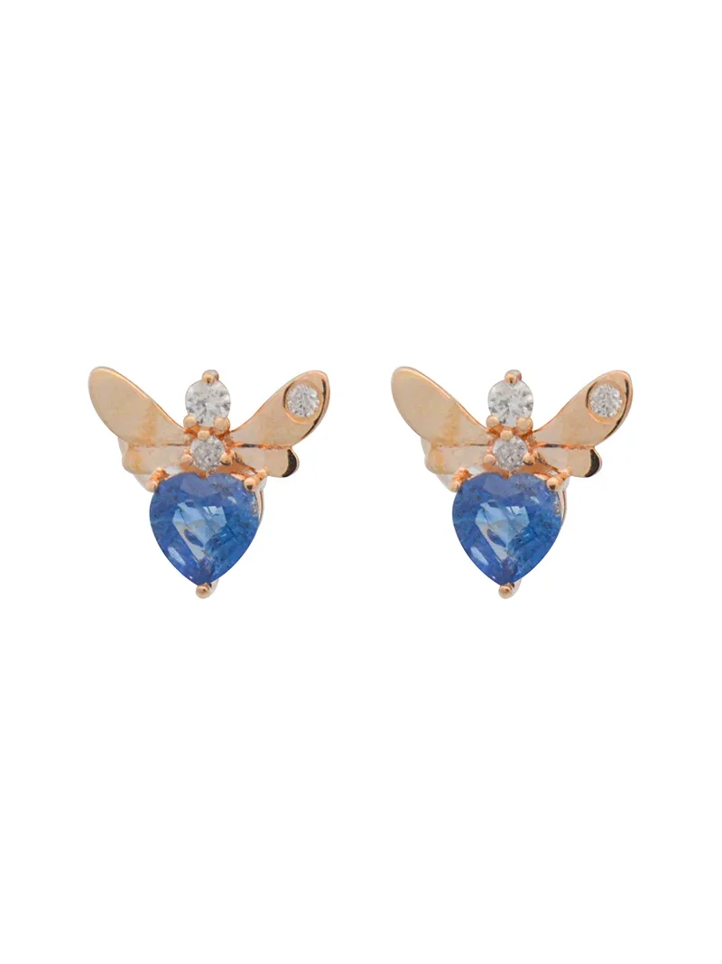 1.25ct Diamond Blue Topaz 14K Gold Fly Stud Earrings 1.25ct Diamond Blue Topaz 14K Gold Fly Stud Earrings