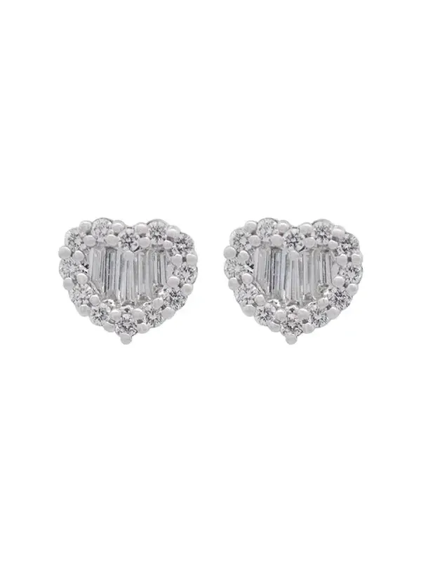 1.27ct Diamond 18K Gold Heart Baguette illusion Earrings
