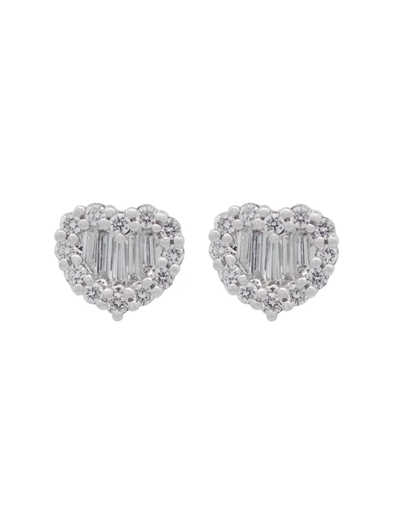 Wish Fine Jewelry 1.27ct Diamond 18K Gold Heart Baguette illusion Earrings