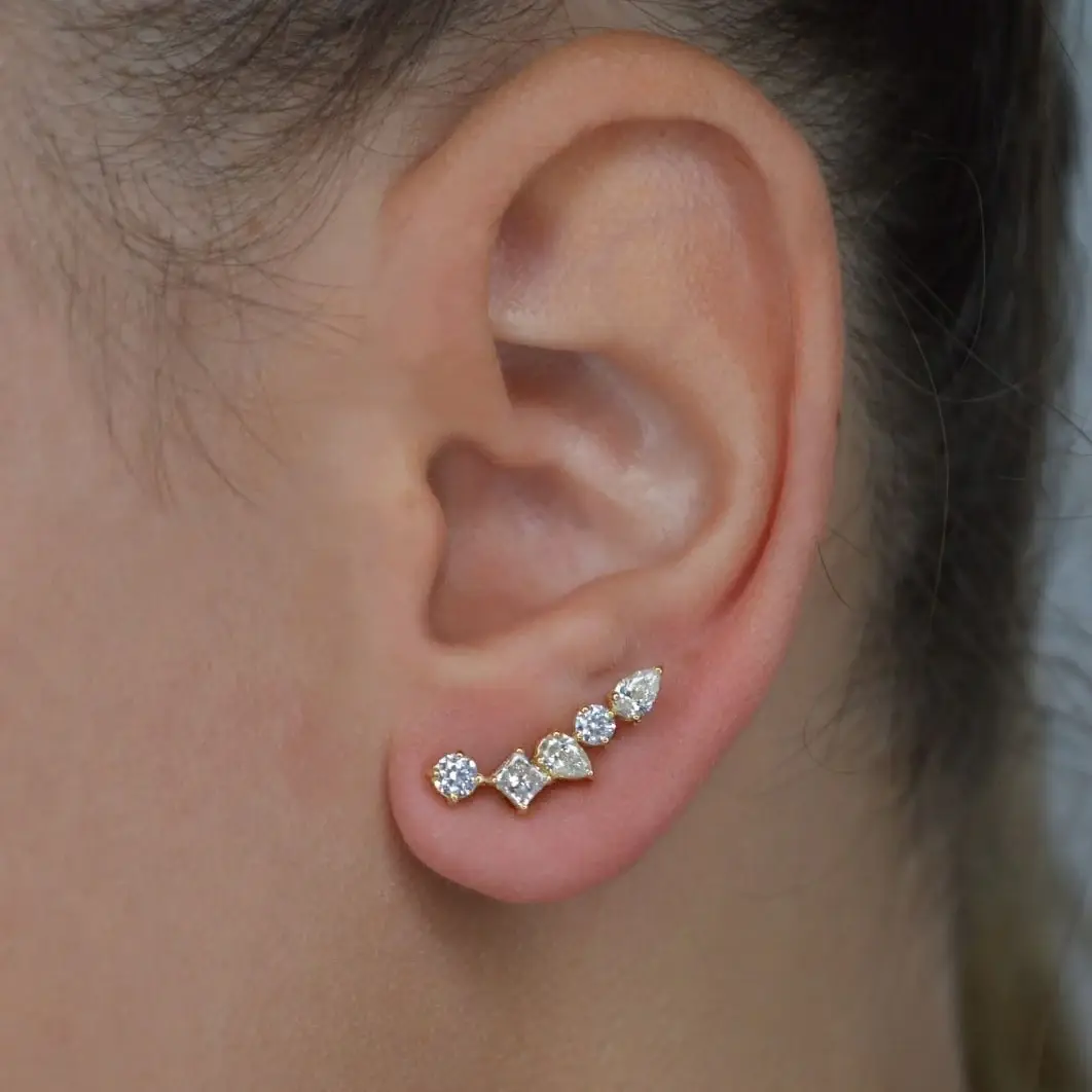 Wish Fine Jewelry 1.34ct Diamond 18K Gold Multishape Climber Earrings | Thumbnail 4 Wish Fine Jewelry 1.34ct Diamond 18K Gold Multishape Climber Earrings | Thumbnail 4