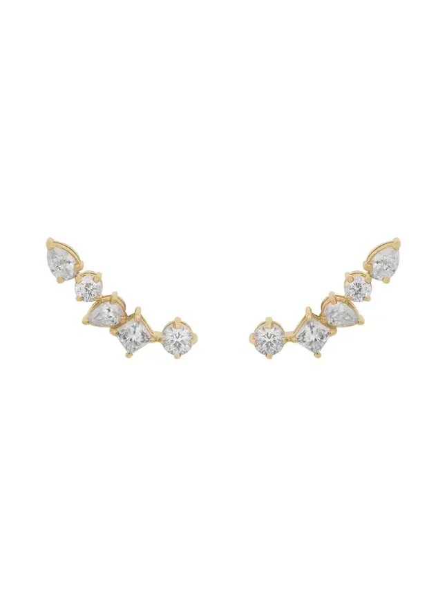 1.34ct Diamond 18K Gold Multishape Climber Earrings 1.34ct Diamond 18K Gold Multishape Climber Earrings