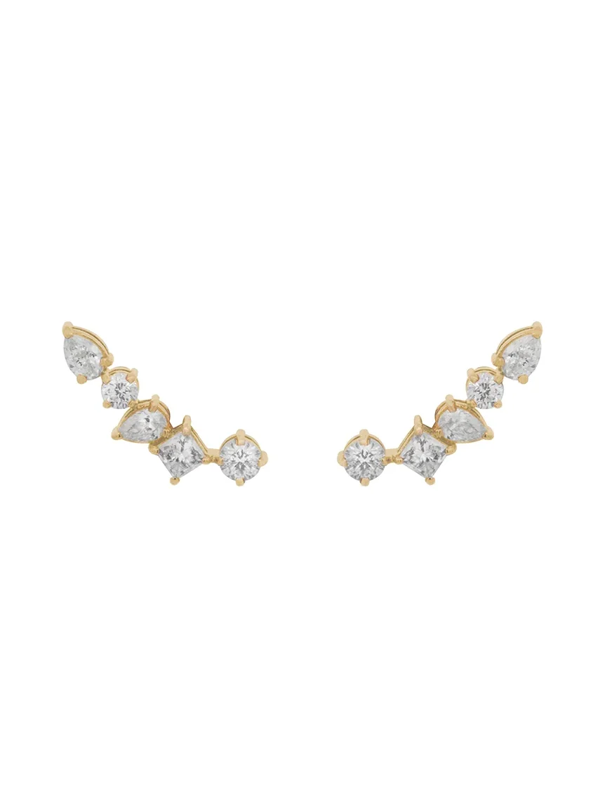 1.34ct Diamond 18K Gold Multishape Climber Earrings