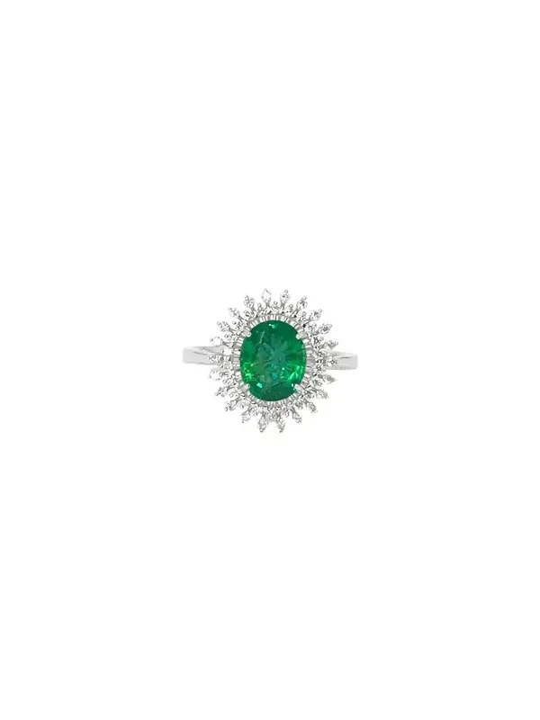 Wish Fine Jewelry 1.42ct Diamond Emerald 18K Gold Sunburst Ring
