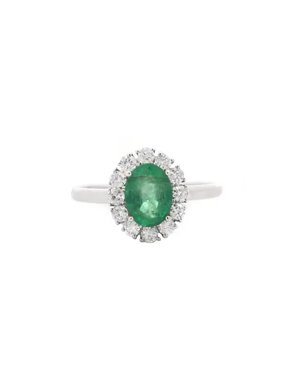 1.45ct Oval Emerald Diamond 18K Gold Cluster Ring