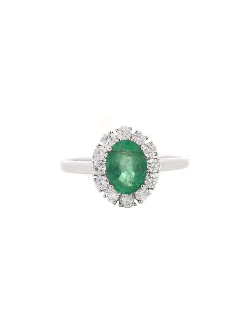1.45ct Oval Emerald Diamond 18K Gold Cluster Ring 1.45ct Oval Emerald Diamond 18K Gold Cluster Ring