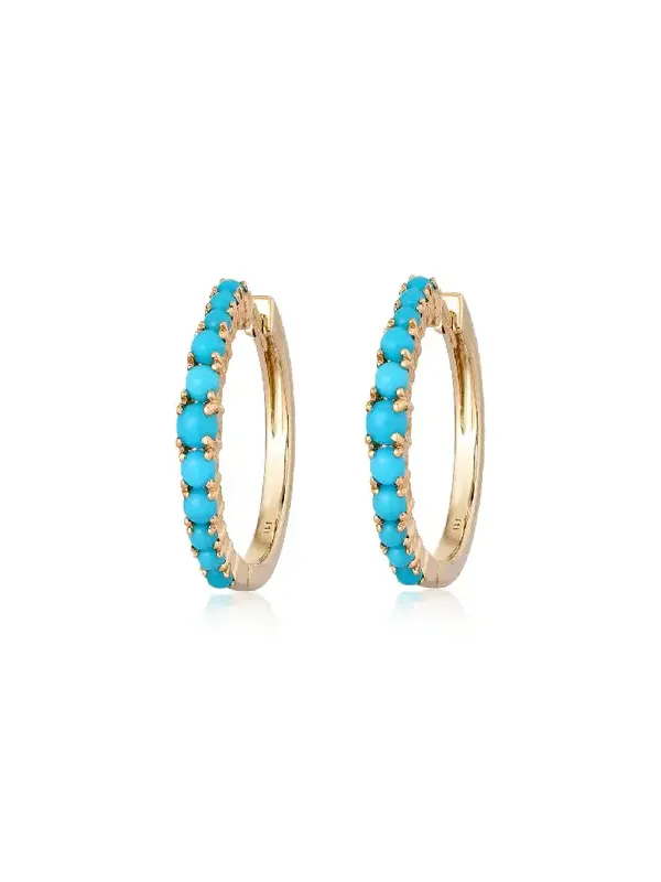 1.48ct Turquoise 14K Gold Hoop Earrings