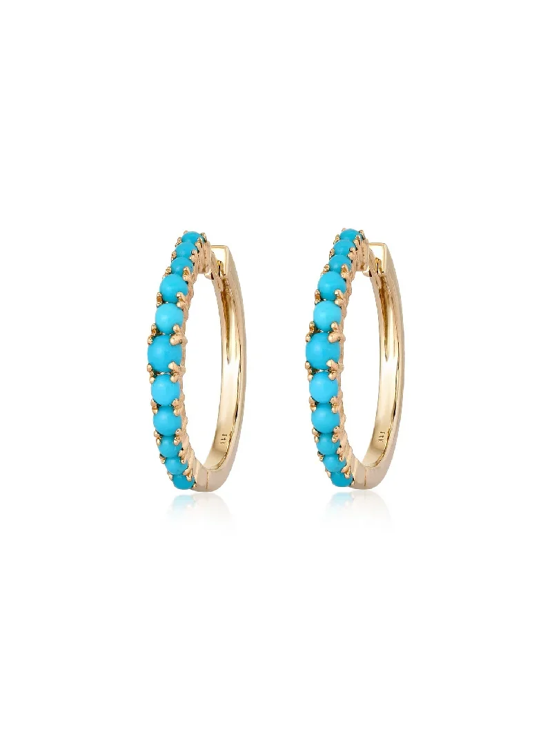 1.48ct Turquoise 14K Gold Hoop Earrings 1.48ct Turquoise 14K Gold Hoop Earrings