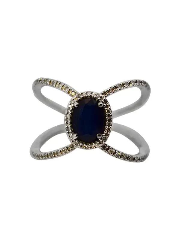 1.70ct Diamond Sapphire 18K Gold Open Shank Ring
